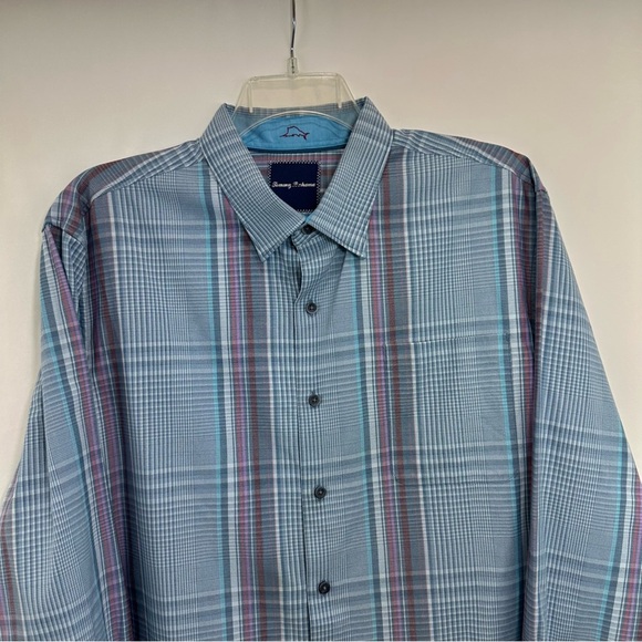 Tommy Bahama Button Down Shirt Mens XL Silk Cotton Blend Blue Plaid Long Sleeve - Picture 3 of 9